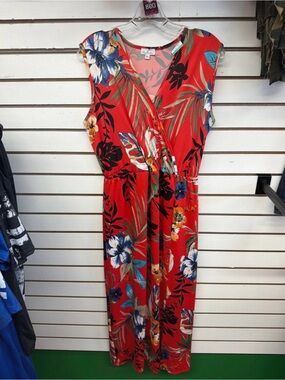 Olivia Matthews Red Tropical Floral Maxi Dress